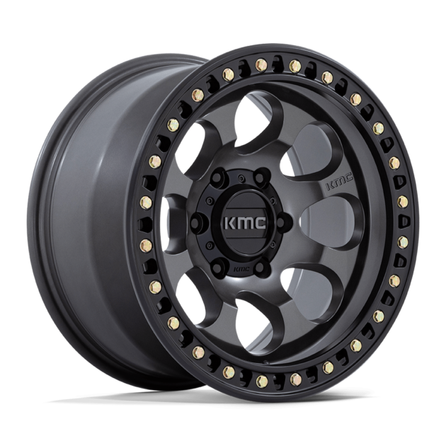 Llantas KMC Riot aro 17"x9" apernadura 6x139.7 (6x5.5) ET -12 Anthracite with Satin Black Lip